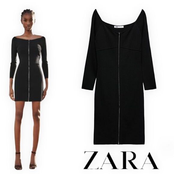ZARA | Black | KNIT DRESS WITH ZIPPER - Picture 1 of 11